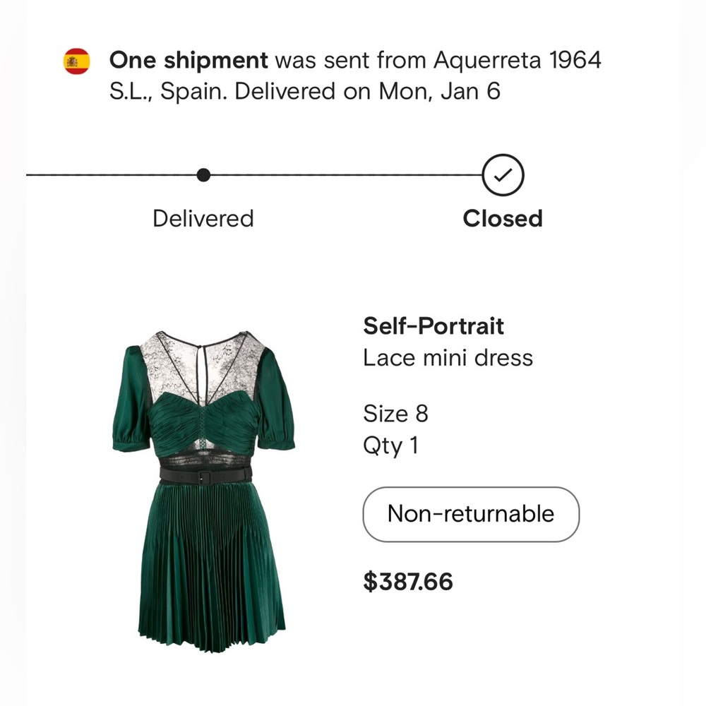 Self-portrait Green Lace Mini dress. like new. Never worn it, too small for me.